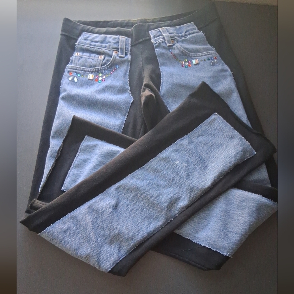Bejeweled By Susan Fixel Vintage Upcycled Rhinestone Levis Pants Large